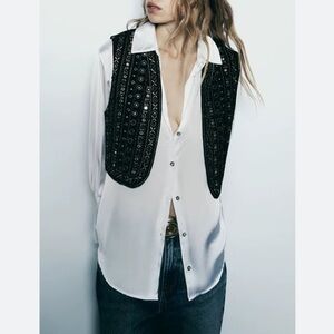 Zara Black Embroidered Beaded Waistcoat Jacket Size M Boho Bloggers Fav